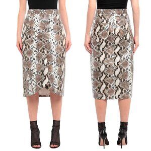NWOT PushButton Taupe Beige Snakeskin Flared Asymmetrical Midi Skirt - Small